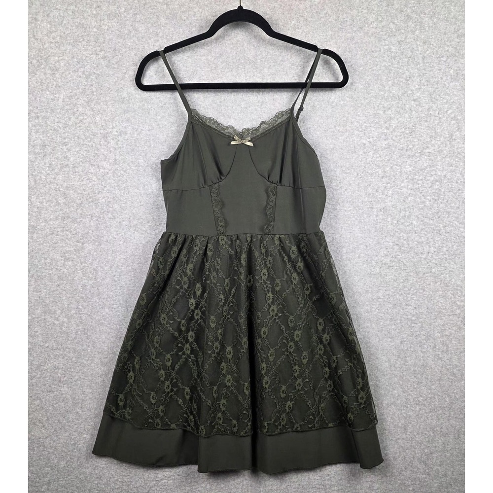 Dress Womens Medium Green Floral Lace Fit Flare Sweetheart Mini Party Cocktail